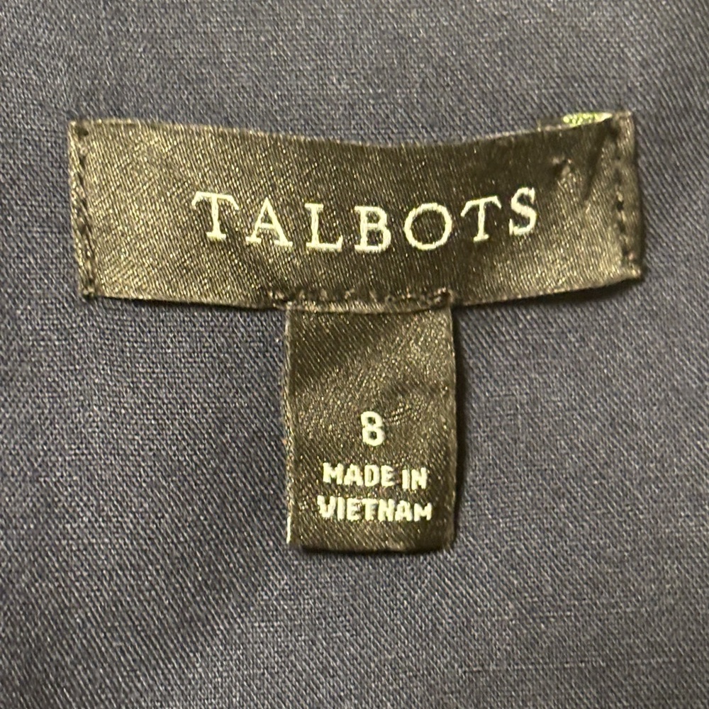 Talbots Elegant Navy and Cream Long Sleeve Dress NWOT - Picture 2 of 13